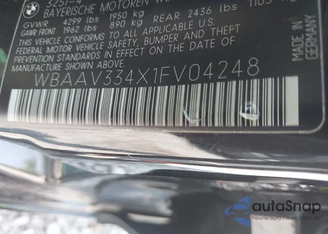 2001 BMW 325I из США, поврежденный, VIN WBAAV334X1FV04248